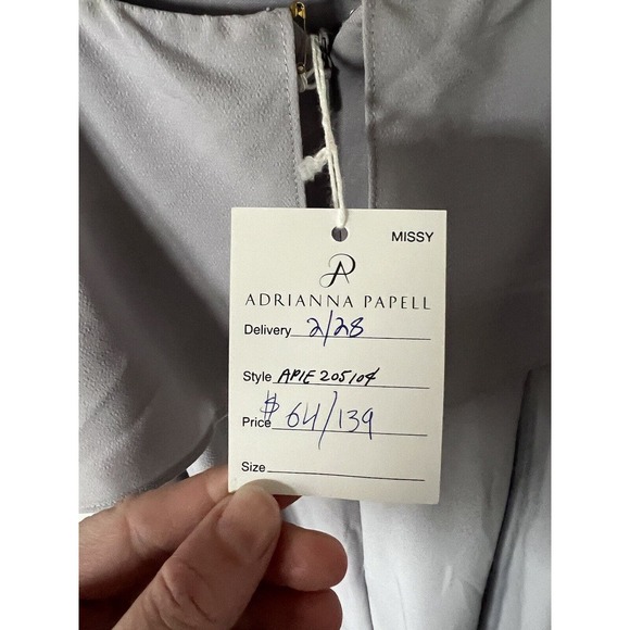 Adrianna Papell Cloud Grey Bow Shoulder Draped Gown Size 6 - Picture 5 of 6